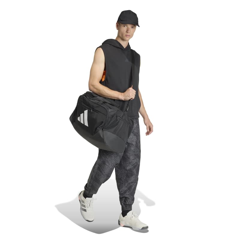 JZ0607_7_HARDWARE_On Model_Side Extra View_white Adidas Training Defender Duffle Medium JZ0607 – 7