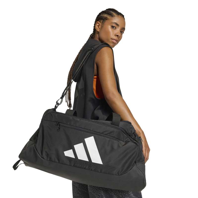 JZ0607_8_HARDWARE_On Model_Standard Extra View_white Adidas Training Defender Duffle Medium JZ0607 – 8